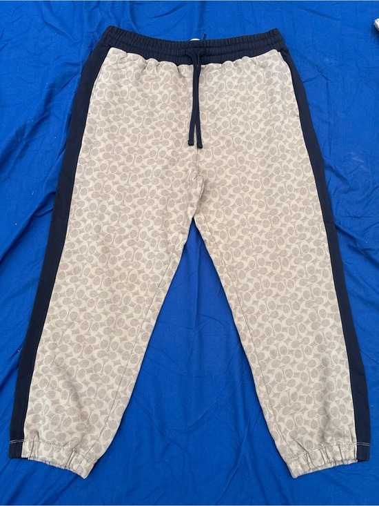 Coach Other - Coach Men's Beige Logo-Pattern Joggers with Black Side Panels